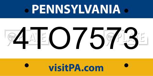 4TO7573 Pennsylvania License Plate