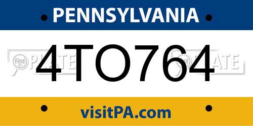 4TO764 Pennsylvania License Plate