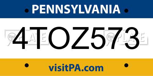 4TOZ573 Pennsylvania License Plate