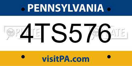 4TS576 Pennsylvania License Plate