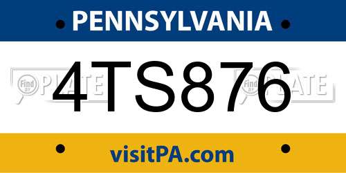 4TS876 Pennsylvania License Plate