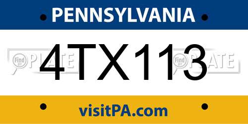 4TX113 Pennsylvania License Plate