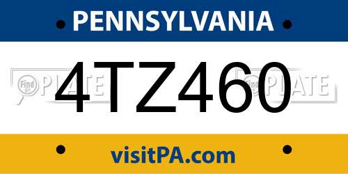 4TZ460 Pennsylvania License Plate