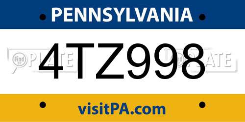4TZ998 Pennsylvania License Plate
