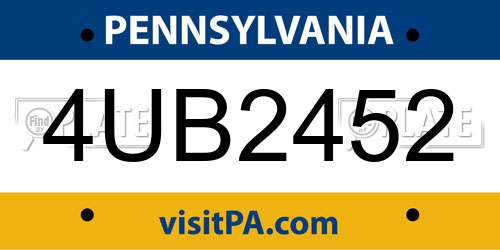 4UB2452 Pennsylvania License Plate