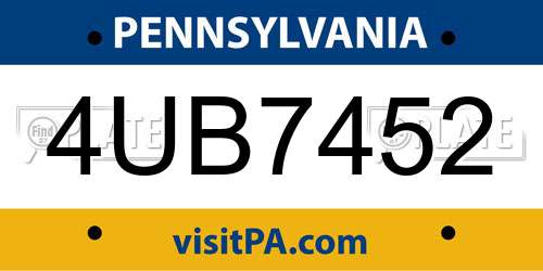4UB7452 Pennsylvania License Plate