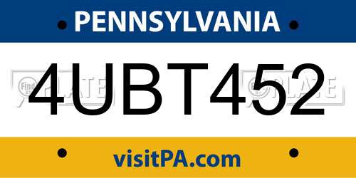 4UBT452 Pennsylvania License Plate