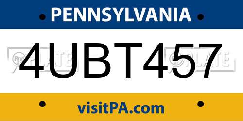4UBT457 Pennsylvania License Plate