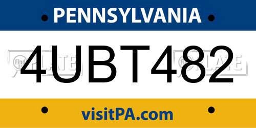 4UBT482 Pennsylvania License Plate