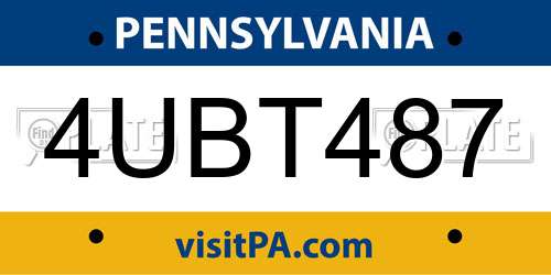 4UBT487 Pennsylvania License Plate