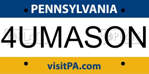 4UMASON Pennsylvania License Plate