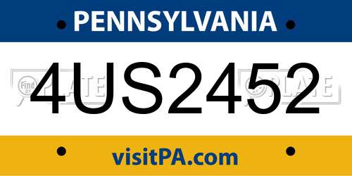 4US2452 Pennsylvania License Plate