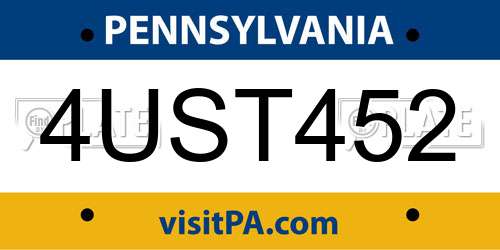 4UST452 Pennsylvania License Plate