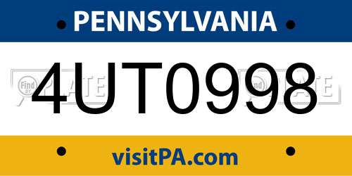 4UT0998 Pennsylvania License Plate