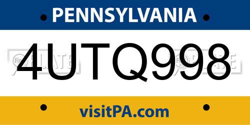 4UTQ998 Pennsylvania License Plate