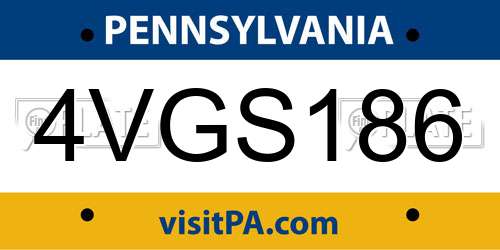 4VGS186 Pennsylvania License Plate