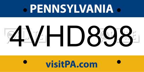 4VHD898 Pennsylvania License Plate