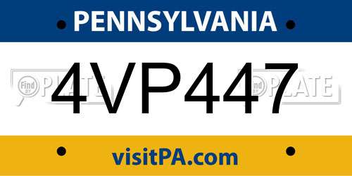 4VP447 Pennsylvania License Plate