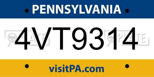4VT9314 Pennsylvania License Plate