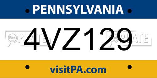 4VZ129 Pennsylvania License Plate