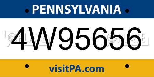 4W95656 Pennsylvania License Plate