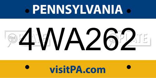 4WA262 Pennsylvania License Plate