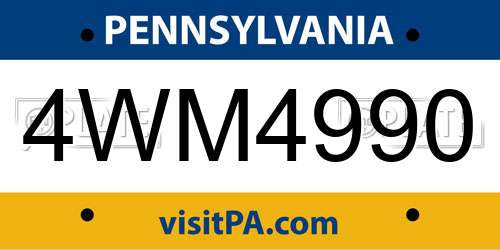 4WM4990 Pennsylvania License Plate