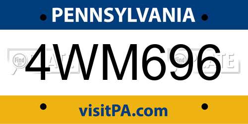 4WM696 Pennsylvania License Plate