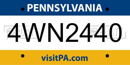 4WN2440 Pennsylvania License Plate