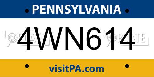4WN614 Pennsylvania License Plate