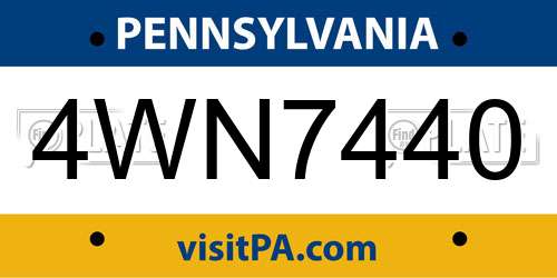 4WN7440 Pennsylvania License Plate