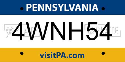 4WNH54 Pennsylvania License Plate