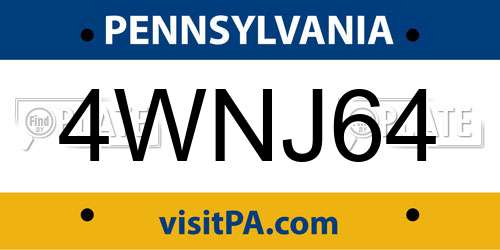 4WNJ64 Pennsylvania License Plate