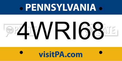 4WRI68 Pennsylvania License Plate