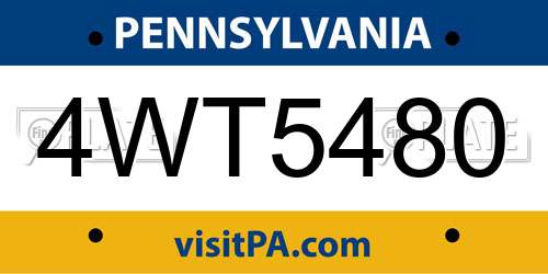 4WT5480 Pennsylvania License Plate