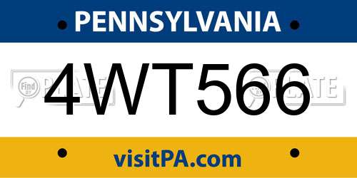4WT566 Pennsylvania License Plate