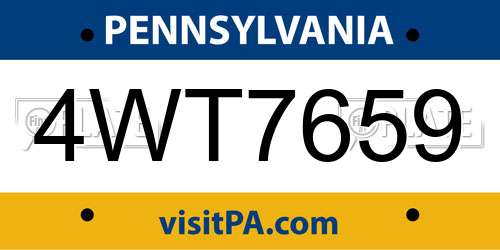 4WT7659 Pennsylvania License Plate