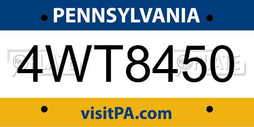 4WT8450 Pennsylvania License Plate