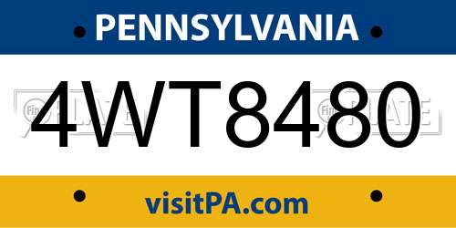 4WT8480 Pennsylvania License Plate