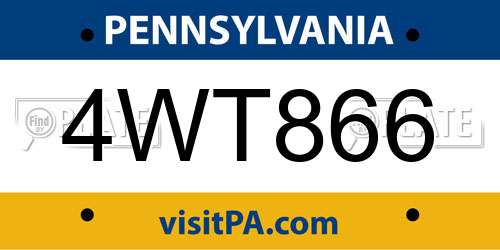 4WT866 Pennsylvania License Plate