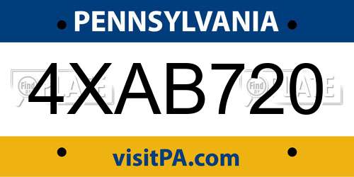 4XAB720 Pennsylvania License Plate
