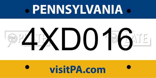 4XD016 Pennsylvania License Plate
