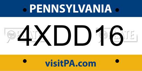 4XDD16 Pennsylvania License Plate