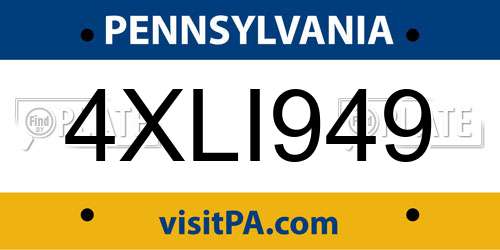 4XLI949 Pennsylvania License Plate