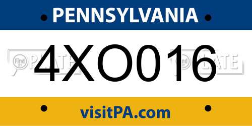 4XO016 Pennsylvania License Plate