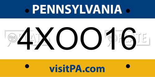 4XOO16 Pennsylvania License Plate