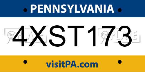 4XST173 Pennsylvania License Plate