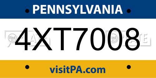 4XT7008 Pennsylvania License Plate