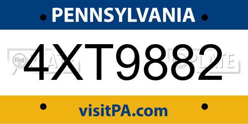 4XT9882 Pennsylvania License Plate