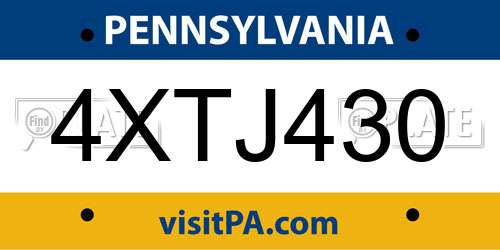 4XTJ430 Pennsylvania License Plate